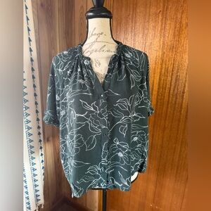 Elegant Dark Green Floral Blouse